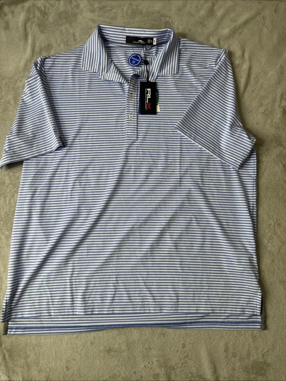 RLX Ralph Lauren Golf Polo Blue White Striped XXL NWT